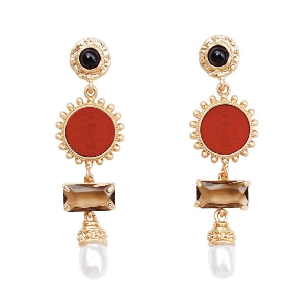 MIXED STONE PEARL DROP EARRING