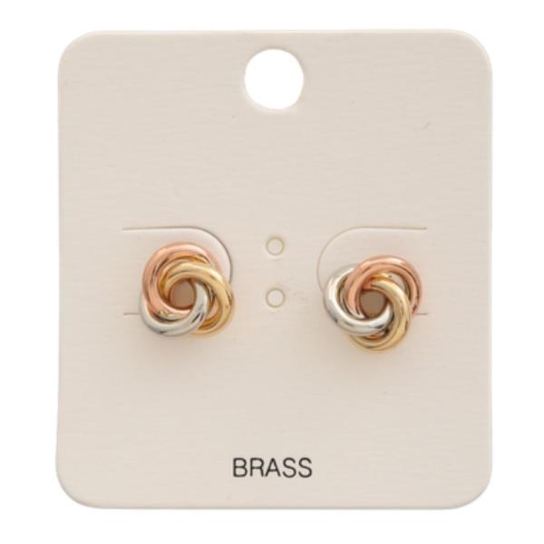 TRI TONE KNOT STUD EARRING