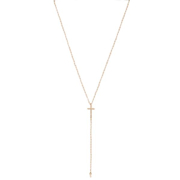 METAL RHINESTONE CROSS Y NECKLACE
