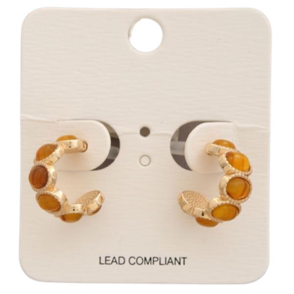 METAL ROUND STONE C HOOP EARRING