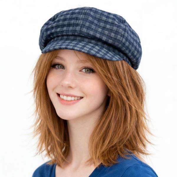 DENIM CHECKER NEWSBOY CAP