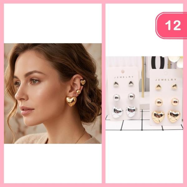 HEART POST EARRING SET (12 UNITS)