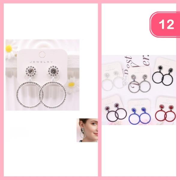 RHINESTONE ROUND DROP DANGLE EARRING (12 UNITS)