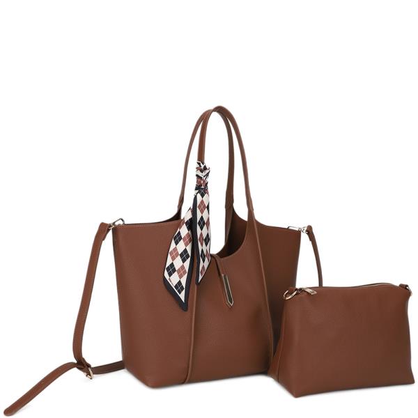2IN1 STYLISH SCARF HANDLE TOTE BAG W POUCH SET