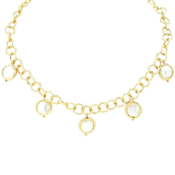 CHAIN LINKED MOTHER OF PEARL CHARM NECKLACE