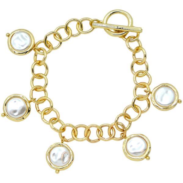 CHAIN LINK FIVE COIN PEARL CHARM BRACELET (12 UNITS)