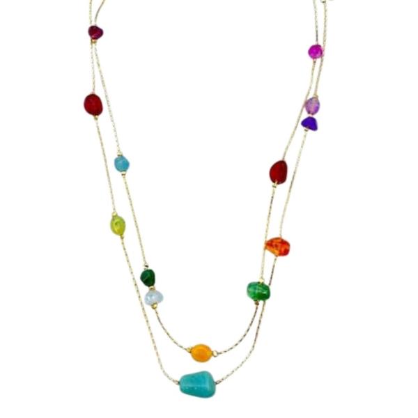 DOUBLE LAYERED MULTI GEMSTONE NECKLACE