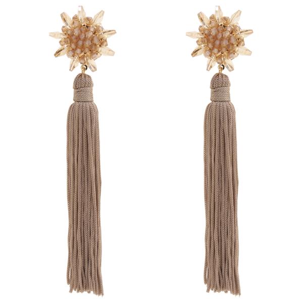 CRYSTAL LONG TASSEL DROP EARRING