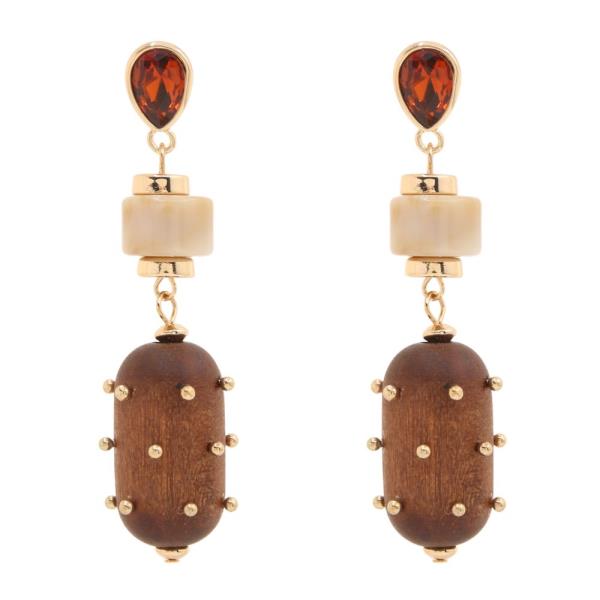 STUDDED WOODEN DROP DANGLE EARRING