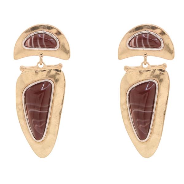 TEXTURED BROWN STONE DROP EARRING