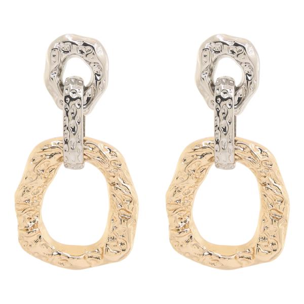TWO TONE HAMMERED LINK DROP EARRING