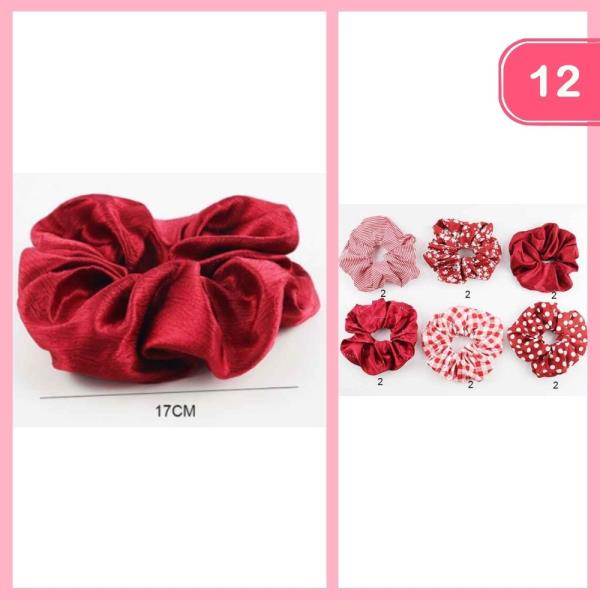 POLKA DOT PLAID AND FLORAL HAIR SCRUNCHIES (12 UNITS)