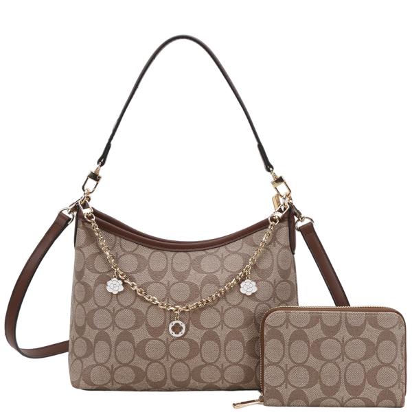 2IN1 OVAL PRINT PATTERN DESIGN SHOULDER CROSSBODY W WALLET SET