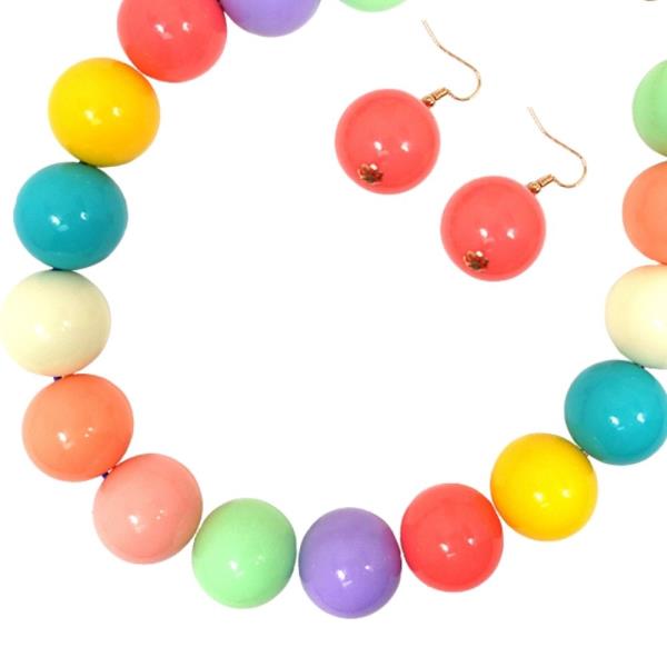 GUMBALL BEADED NECKLACE EARRING SET