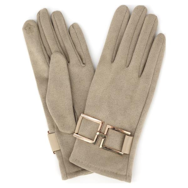 GOLD BUCKLE ACCENT FAUX SUEDE TOUCHSCREEN GLOVE