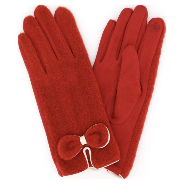 SOFT BOUCLE TEXTURE TOUCHSCREEN GLOVES WITH BOW-KNOT