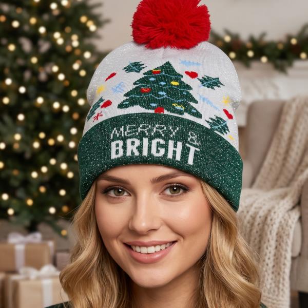 MERRY & BRIGHT CHRISTMAS LUREX BEANIE.
