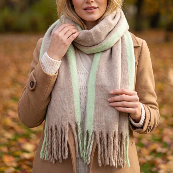 COLOR-BLOCK BRUSHED FRINGE SCARF