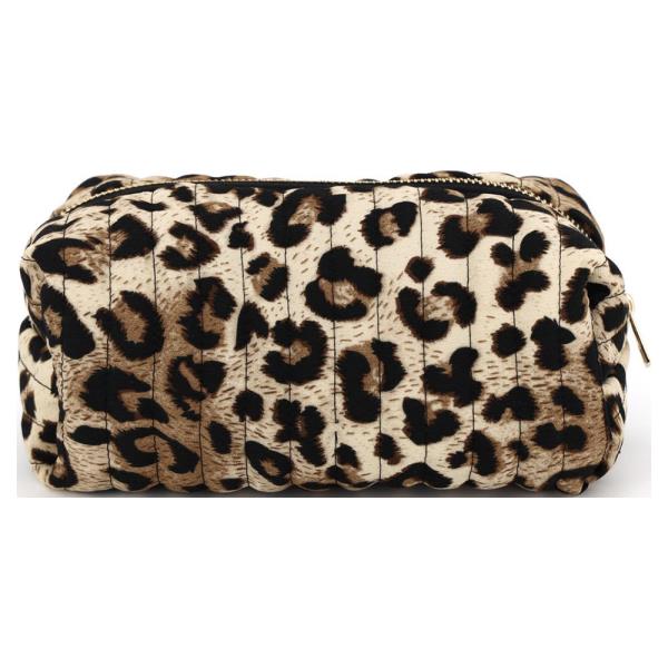LEOPARD PRINT PUFFER QUILTED COSMETIC POUCH