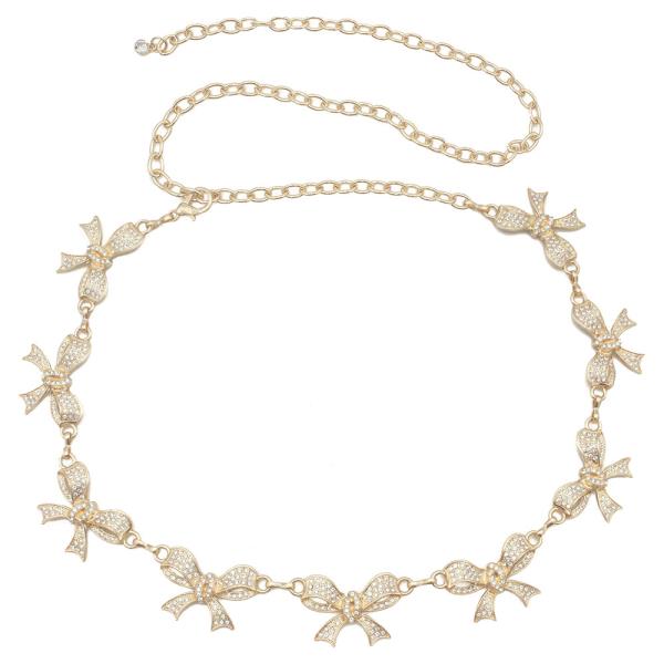 RHINESTONE PAVE BOW CHAIN BELT