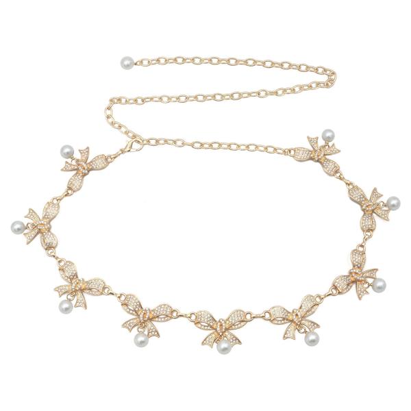 PEARL DROP RS PAVE BOW CHAIN BELT