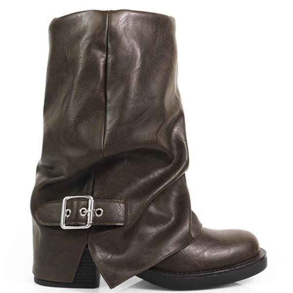 SLOUCH DRAPED FOLD OVER BUCKLE BOOTS