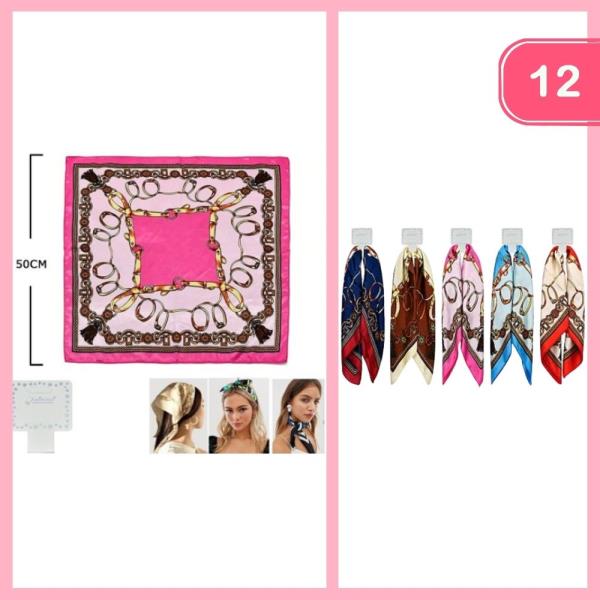 SILK LIKE SQUARE MULTI USE SCARF (12 UNITS)