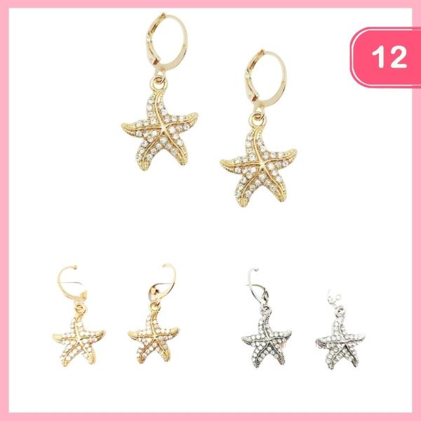 RHINESTONE STARFISH DANGLE EARRING (12 UNITS)