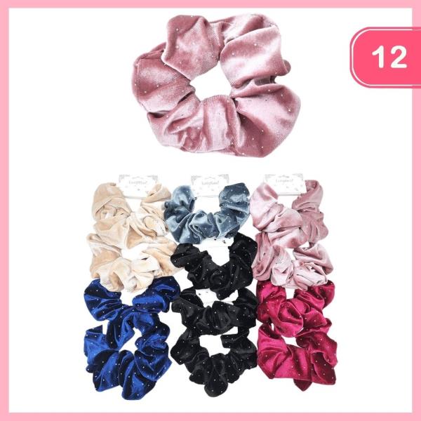 VELVET POLKA DOT HAIR SCRUNCHIE (12 UNITS)