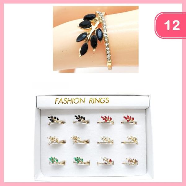 RHINESTONE LEAF RING (12 UNITS)