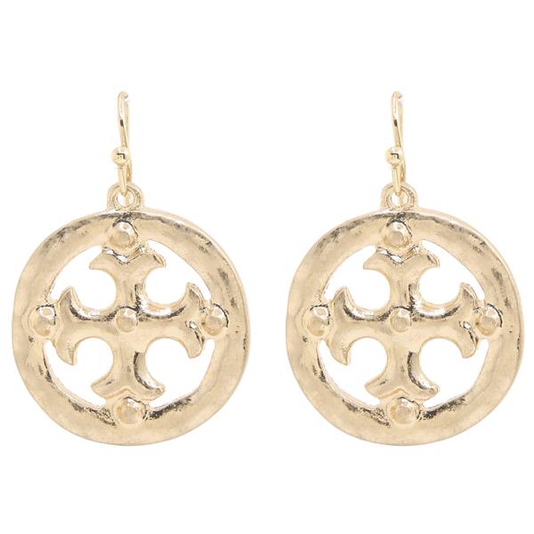 ROUND METAL CROSS DANGLE EARRING