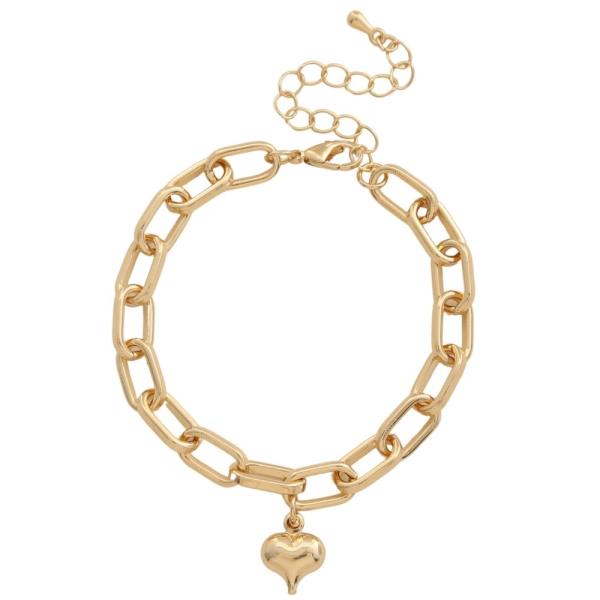 METAL CHAIN HEART CHARM BRACELET