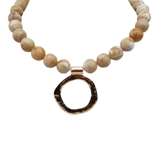MULTI BEADED ROUND PENDANT STATEMENT NECKLACE