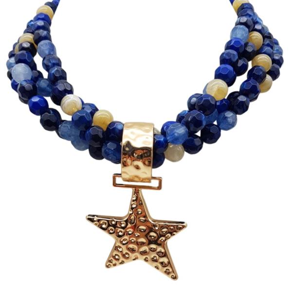 MULTI BEADED LAYERED STAR PENDANT STATEMENT NECKLACE
