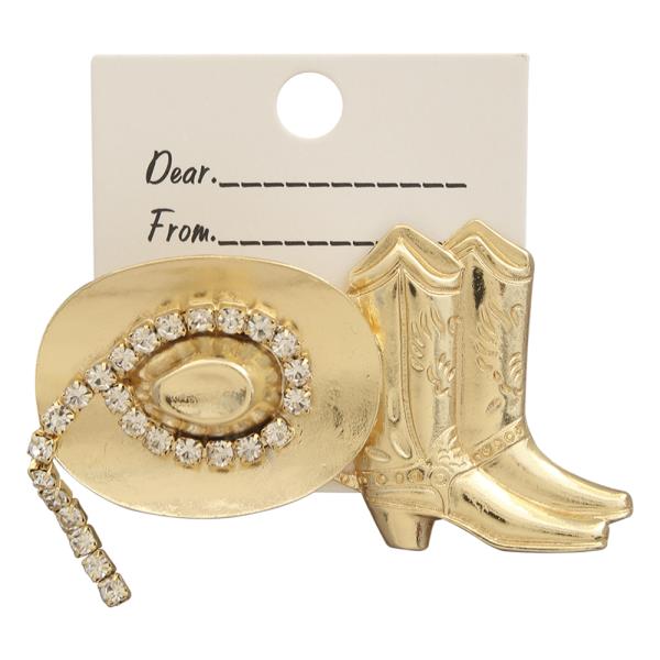 RHINESTONE COWBOY HAT AND BOOTS WESTERN THEME BROOCH