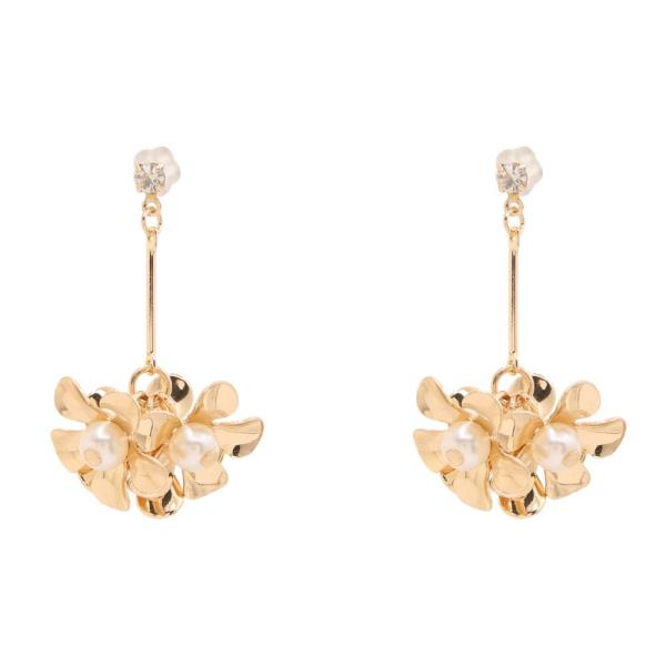 FLOWER METAL PEARL DROP EARRING