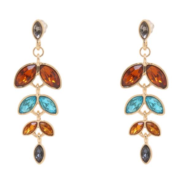 COLOR RHINESTONE LEAF DROP EARRING