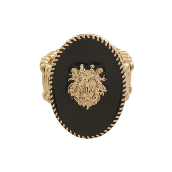 OVAL SCULPTED LION HEAD METAL RING