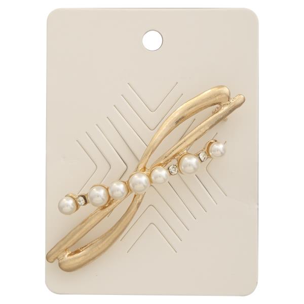 ELEGANT ABSTRACT CROSSED WAVE PEARL BROOCH