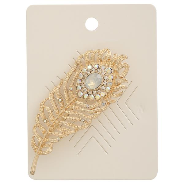 RHINESTONE EMBELLISHED PEACOCK FEATHER BROOCH