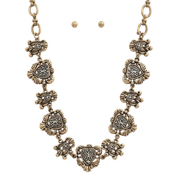 VINTAGE ORNATE DESIGN LINK NECKLACE EARRING SET