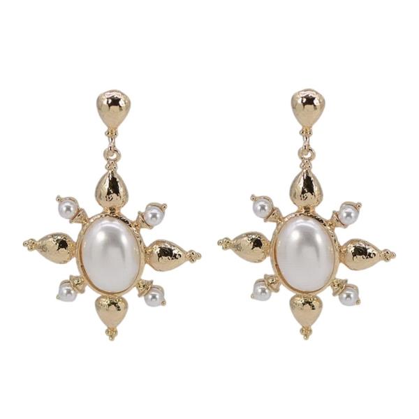 RHINESTONE PEARL SUNBURST DANGLE EARRING