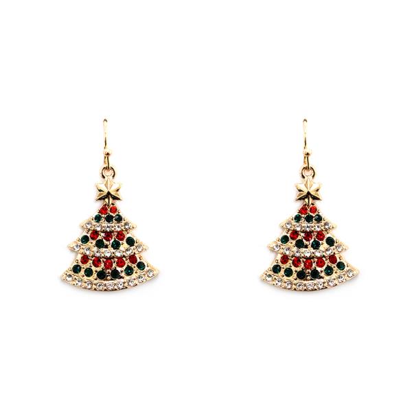 CHRISTMAS RHINESTONE TREE DANGLE EARRING