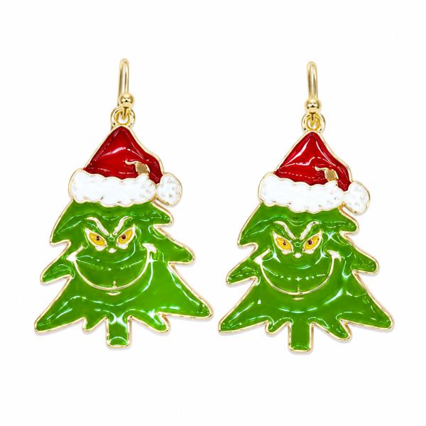 CHRISTMAS GREEN MONSTER TREE DANGLE EARRING