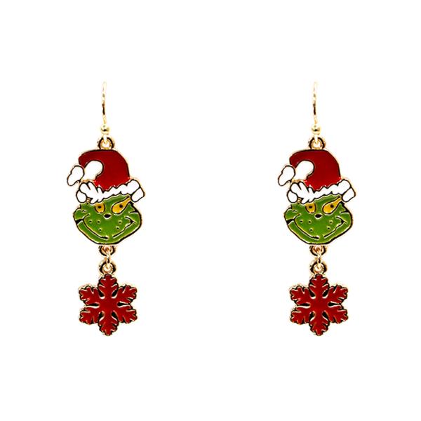 CHRISTMAS GREEN MONSTER SNOWFLAKE DANGLE EARRING