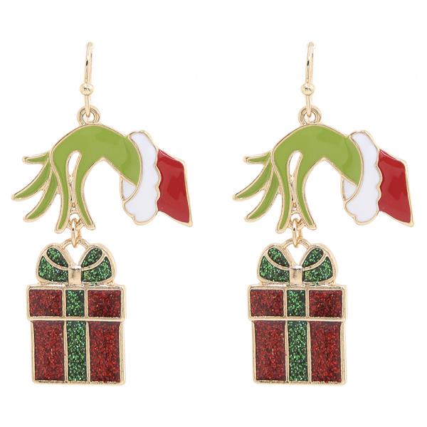 CHRISTMAS GREEN MONSTER GIFT DANGLE EARRING