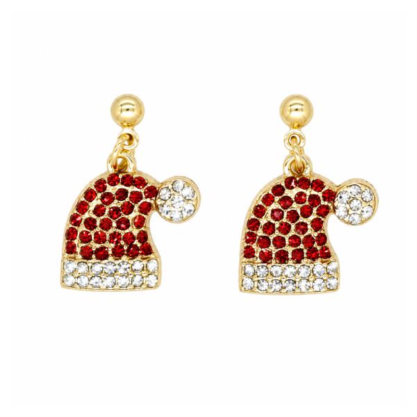CHRISTMAS RHINESTONE SANTA HAT DANGLE EARRING