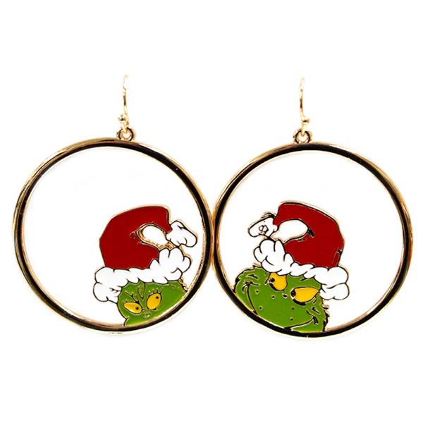 CHRISTMAS GREEN MONSTER ROUND DANGLE EARRING