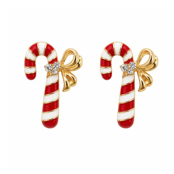 CHRISTMAS CANDY CANE BOW STUD EARRING