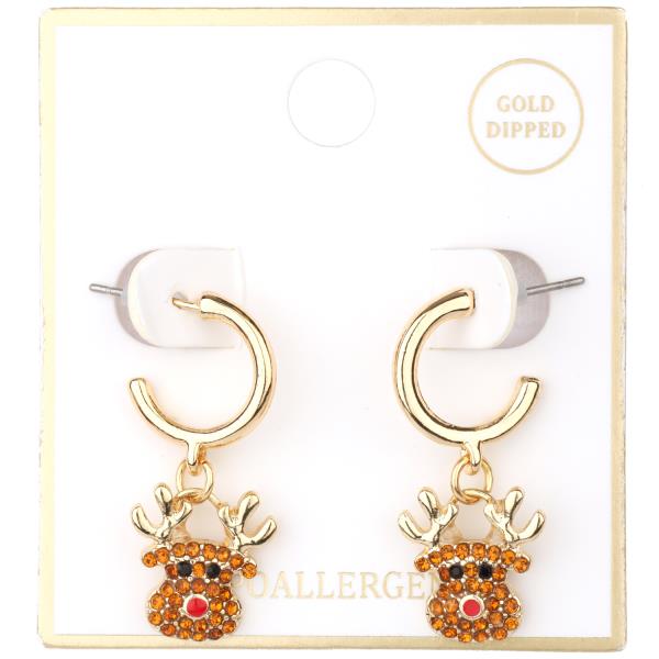 METAL RHINESTONE CHRISTMAS HOOP EARRING